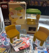Vintage 1989 Little Tikes Doll House Party Kitchen, Chairs Playset with Box 5591
