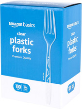 Amazon Basics Disposable Clear Plastic Forks, Premium Quality, 100 Count, Large