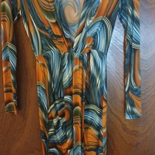 Fashion Nova Orange/Blue/Green Abstract Long Sleeve V-Neck Maxi Dress Regular
