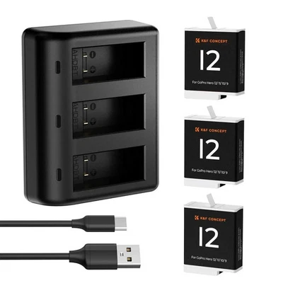 URBANWAZE K&F Concept 3-Kanal Batterieladegerät 2x Enduro Akku für Gopro Hero 12/11/10