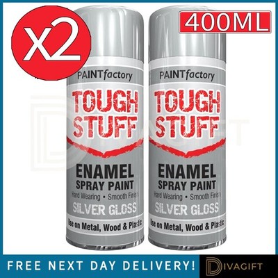2 x SILBER GLANZ EMAILLE SPRÜHLACK 400ML FÜR HOLZ METALL KUNSTSTOFF ZÄHES NEU