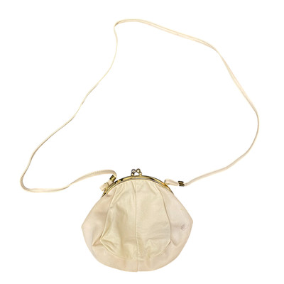 Vintage Damen Umhängetasche beige Leder klassisch dünner Riemen Kisslock Verschluss