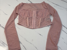 Shein Womens Mesh Floral Pink Corset Long Sleeve Top Size 6