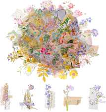 120 Pcs Transparent Flower Stickers for Scrapbooking PET Nature Plant Floral Sti