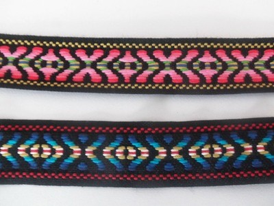 8 YARDS REVERSIBLE BLACK/CORAL OR BLACK/BLUE AZTEC WOVEN BRAID TRIM