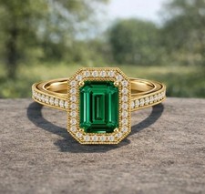 Anillo de diamantes esmeralda de oro macizo de 18k anillo de esmeralda natural de Zambia