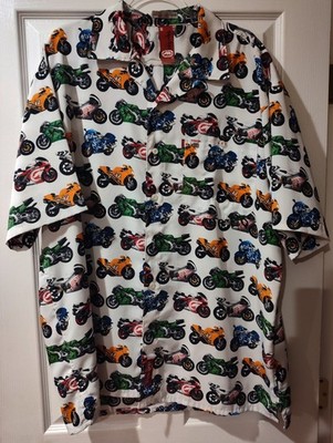 Vintage Ecko Shirt XL White Loop Collar  Motorcycle Print 