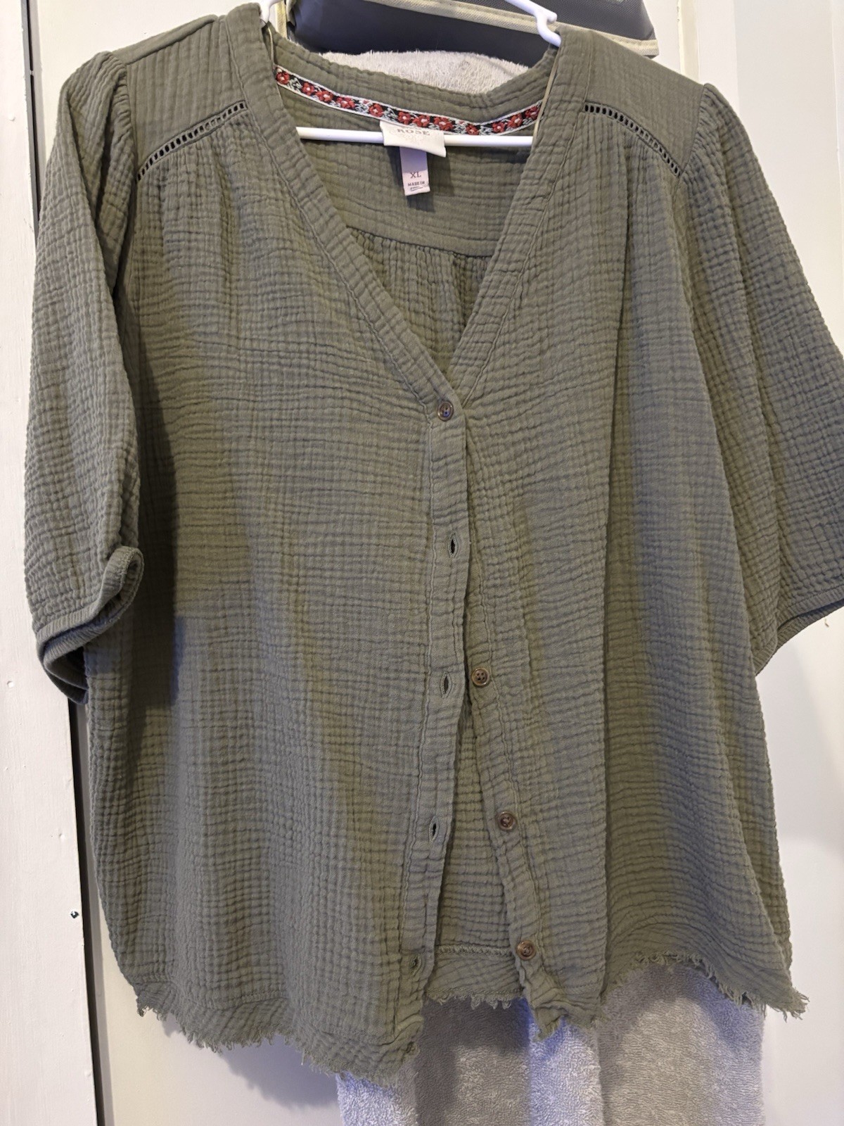 Knox Rose Women's Long Sleeve Top Olive Green XL V Neck