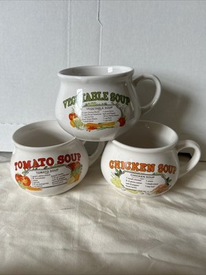 Vtg Dat l Do It Soup Recipe Mugs Cups Retro Set Of 3 Veggie Tomato Chicken 