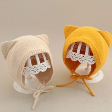 Winter Warm Knitted Baby Hat With Ears Solid Color Baby Boys Girls Cap Beanies S