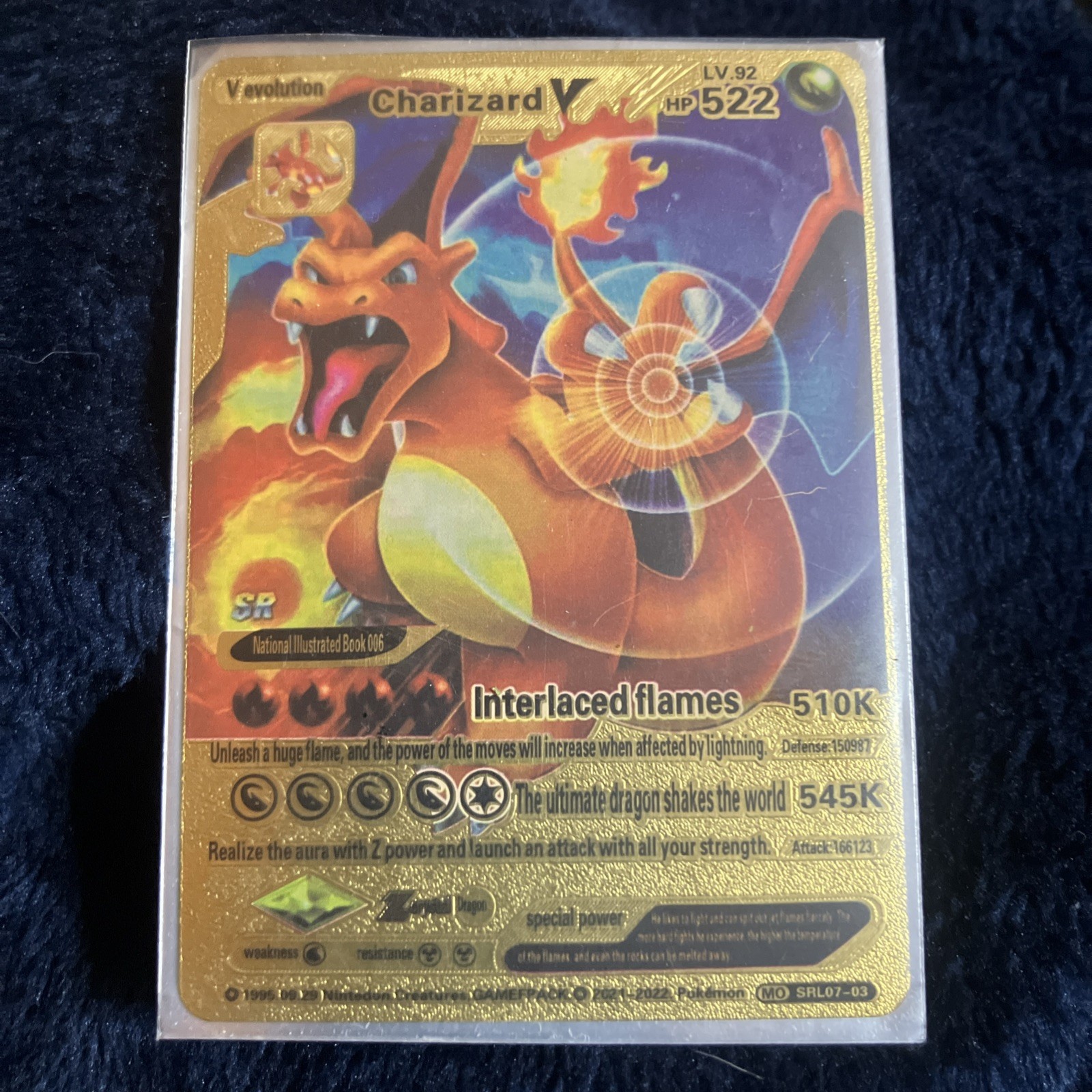 Charizard V Evolution Gold Foil Fan Art - Interlaced Flames - LV92 HP522 - 1995