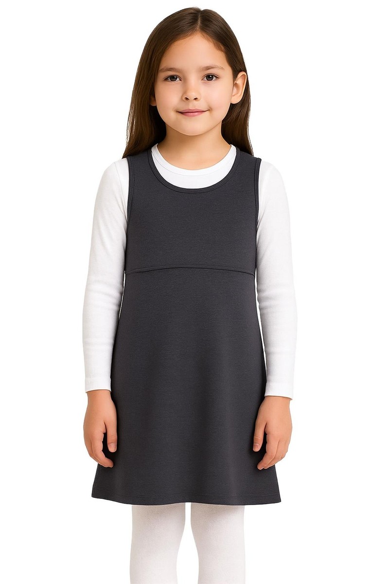 Kids Girls Plain School Uniform Pinafore Dress Comfortable Summer