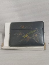 VINTAGE LACQUERED ORIENTAL FLIP OPEN CIGARETTE CASE WITH BIRD AND DRAGONFLY