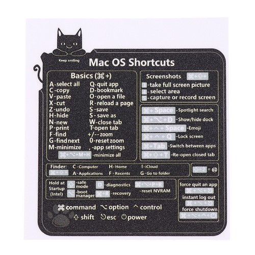 1PC Design for Mac OS System Keyboard Shortcut Sticker Black No residue Laptop - Afbeelding 2 van 11