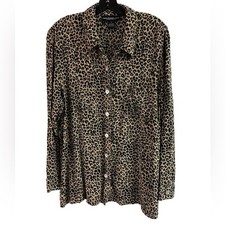 Monterey Bay Rayon Animal Leopard Print Button Down Top Plus Size 1X