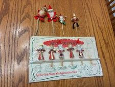 5 MARY'S Party-Toppers Vintage Christmas Cupcake Cake Decorations Japan NOS