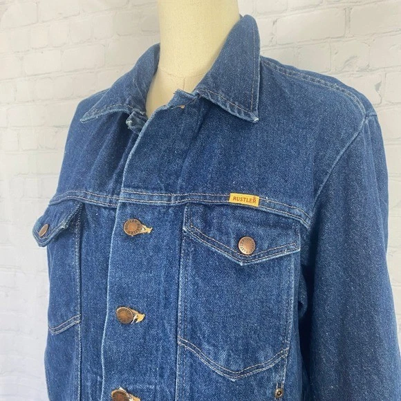 Chaqueta de Camionero Vintage Años 90 Rustler Para Hombre M Azul Denim 100% Algodón Peso Pesado Foto 3 de 4