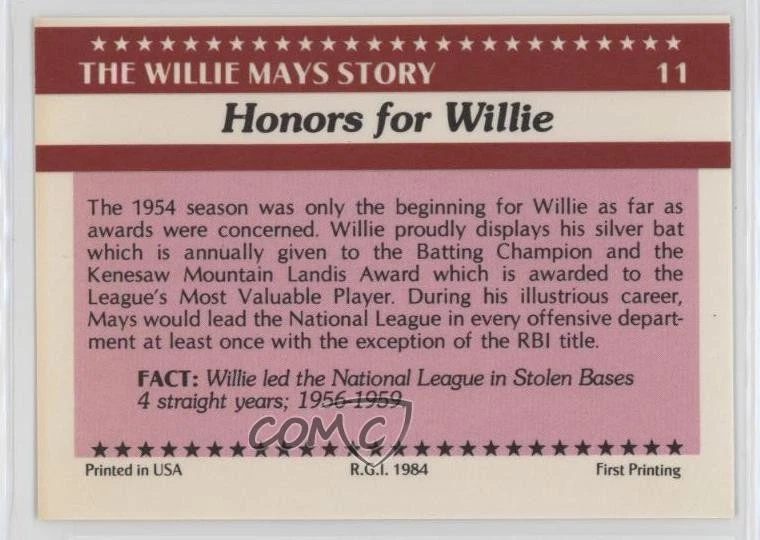 1984 ASA The Willie Mays Story Willie Mays Honors for Willie #11 HOF - Image 2 of 2