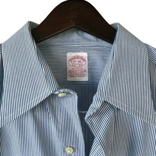 Brooks Brothers 346 Dress Shirt 17 34/35 Blue White Stripe Non-Iron Regent Fit