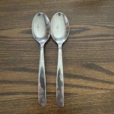 2 Vintage NIGHT SKY Star Superior Stainless Soup Spoons Made In USA Atomic Spoon