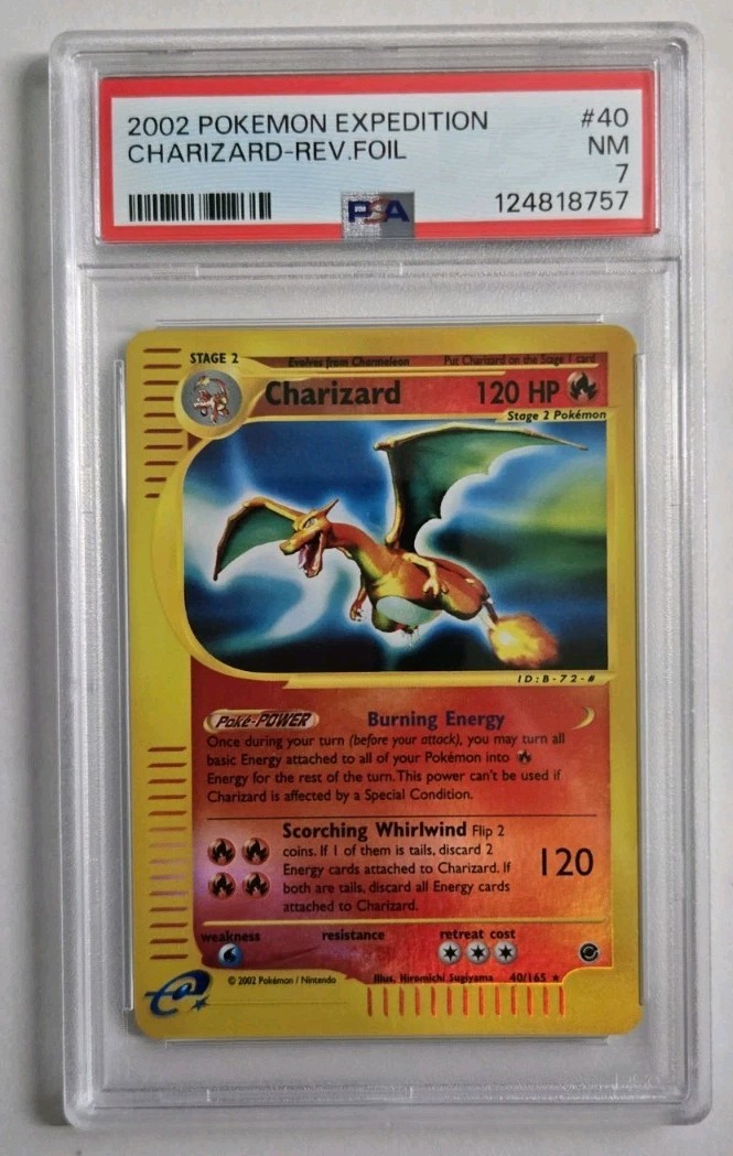 2002 POKEMON EXPEDITION #6 CHARIZARD-REVERSE FOIL PSA 7