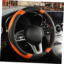 Black Orange Microfiber Leather Steering Wheel Cover 15 inch Breathable Anti