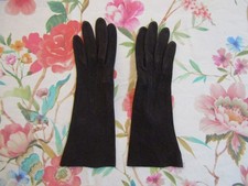 Vintage NOS New Unused Dead Stock Chocolate Brown Kid Suede Leather Gloves--Sz 6