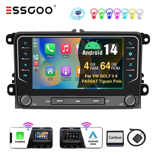 Autorradio 7" Android 14 4+64G Carplay RDS GPS para VW GOLF 5 6 PASSAT B6 Polo