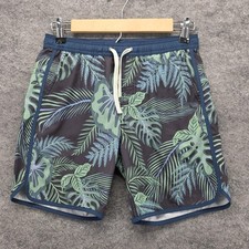 Fair Harbor Swim Shorts Boys Large Blue Green Tropical Leaf Board Trunks Lined