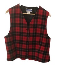 Vintage Pendleton 100 Virgin Wool Plaid Vest Red Black Size L USA