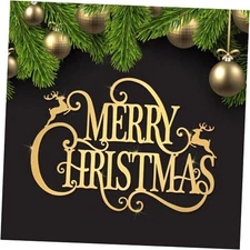 Maitys 15 x 10.8 Inches Large Metal Christmas Hanging Sign - Merry Gold