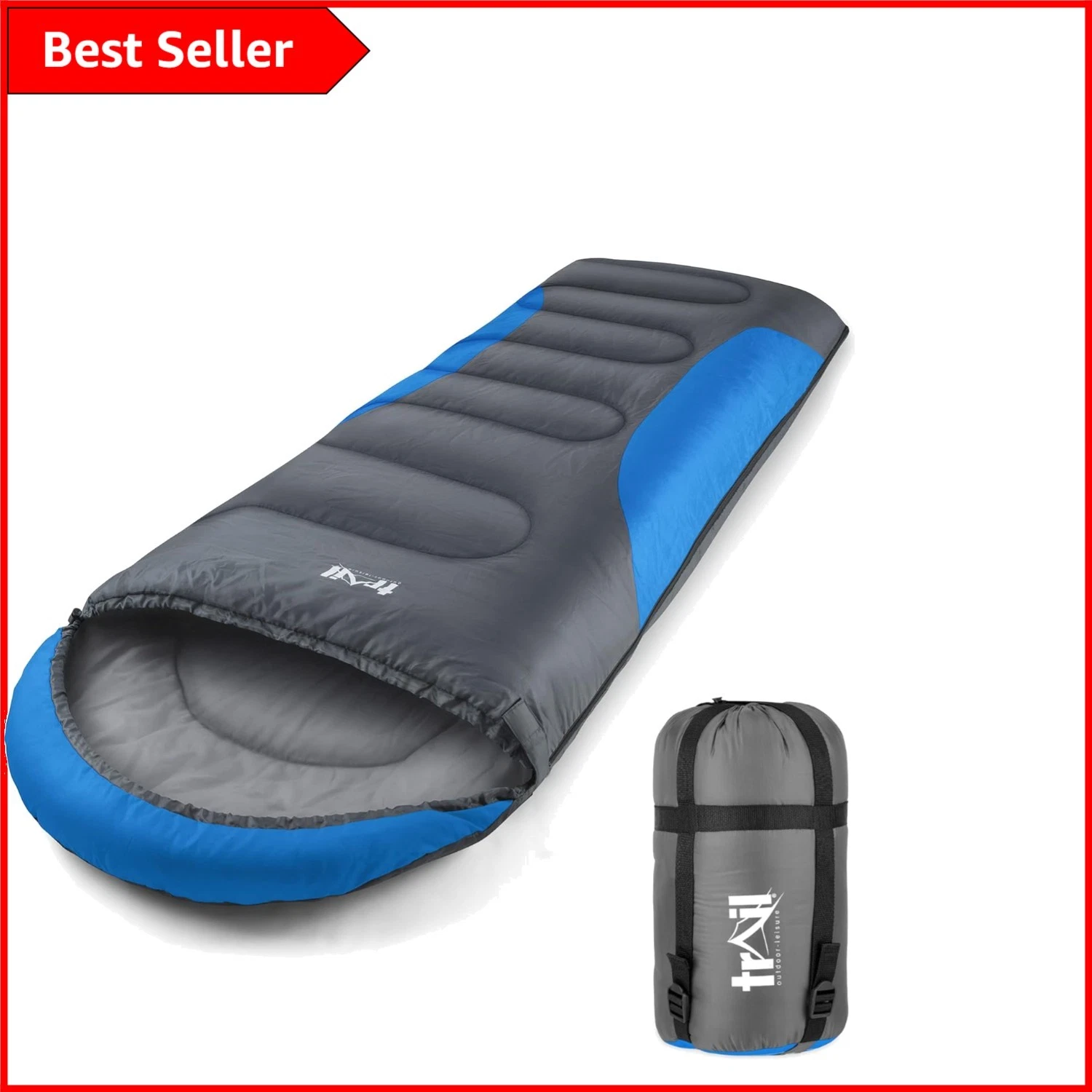 Water-Resistant Trail Sleeping Bag for Adults - 250g Insulated with Snug Hood