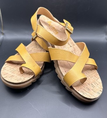 NEW Korks by Kork-Ease Madison Yellow Leather Cork Wedge Sandals Women's Size 9M