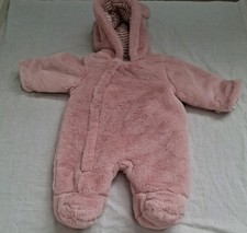 F&F Pramsuit Pink Teddy Bear Fluffy Outside Newborn Excellent Condition