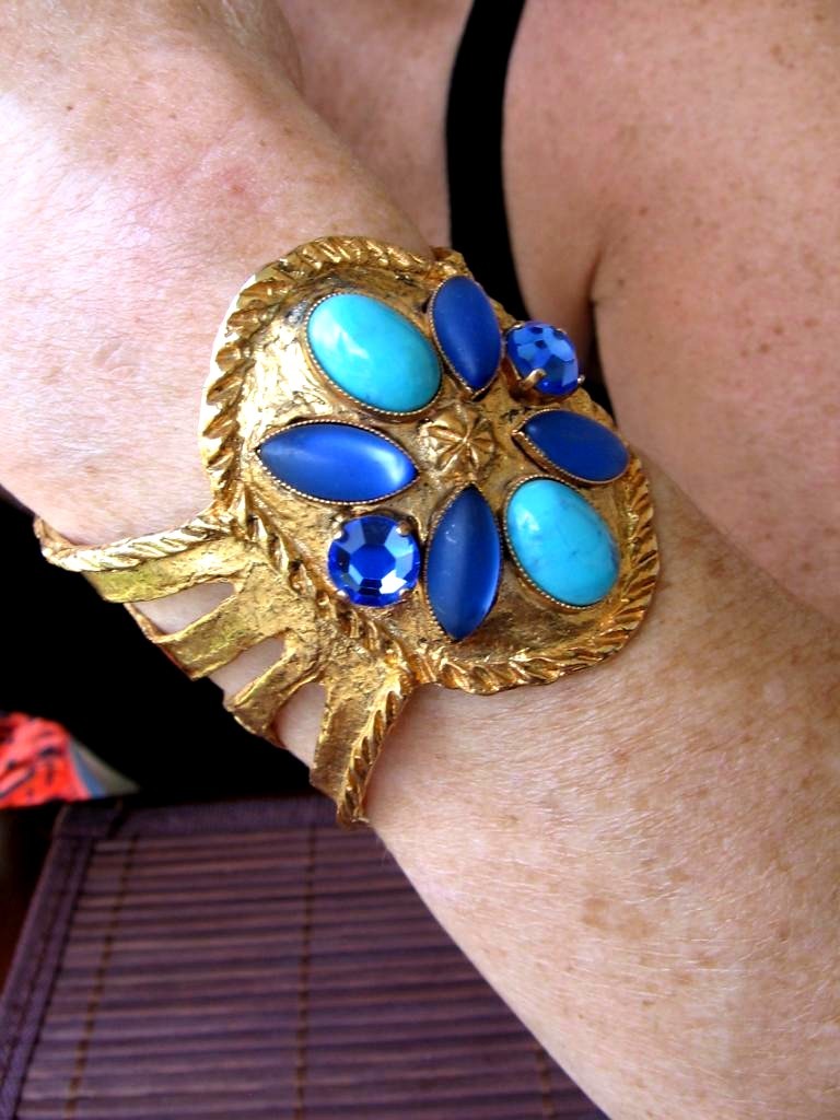 Armband Manschette Metall Dore, Steine Türkis, Paste Gl…