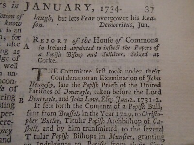 DONERAILE CORK PAPIST HENNESEY POPISH ETC 1734 SMALL ARTICLE X1 abstract page