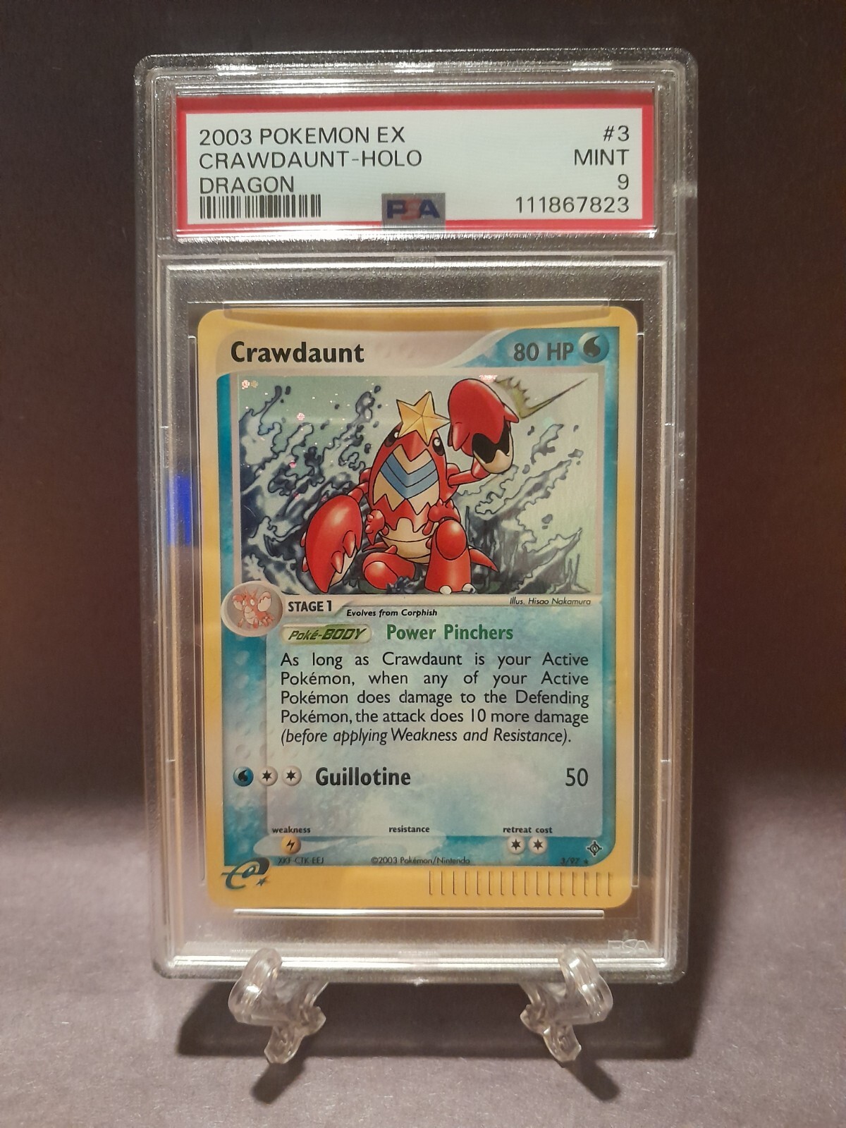 Crawdaunt 3/97 - PSA 9 MINT - Dragon Set - Rare Holo - Pokemon Card