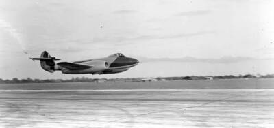 The RAF jet fighter the Gloucester Meteor during a test flight Old Photo