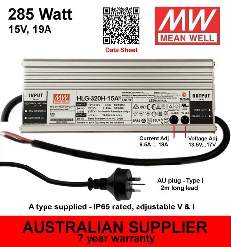 MeanWell HLG-320H LED/Caravan Power Supply 320W 12V 24V 48V 15V20V30V36V42V54VDC - Foto 7 di 16