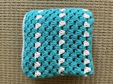 Handmade Crochet Baby Blanket Afghan Teal Blue Green and White 41  x41  
