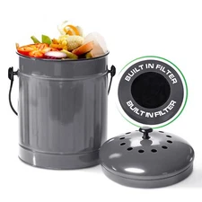 Countertop Compost Bin with Lid Gray 1.5 Gallon Odorless Kitchen Compost Cont...