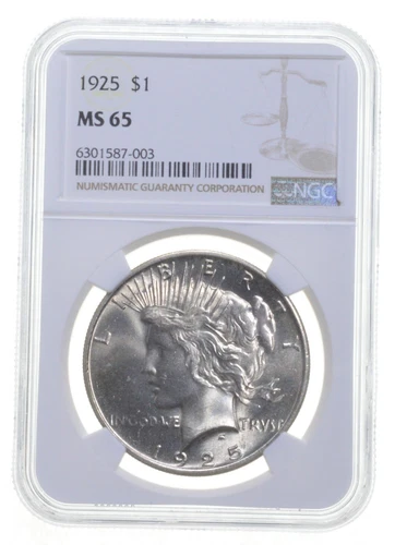 1925 MS65 Peace US Silver Dollar NGC Graded - Brown Label