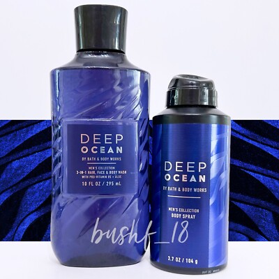 Bath & Body Works 2pc DEEP OCEAN Mens 3-in-1 Hair, Face, Body Wash