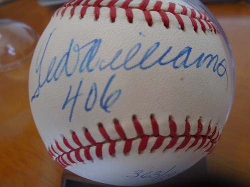 Ted Williams Autographed Bobby Brown A.L Baseball with 406, 363/1941. by UD.