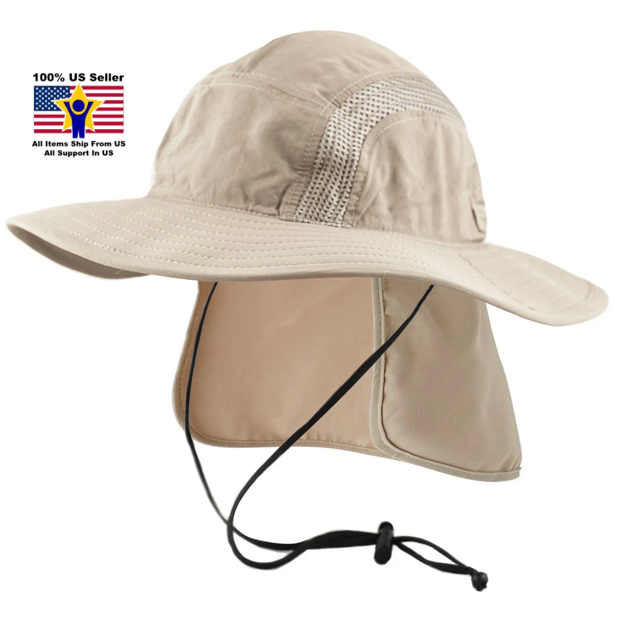 Elysiumland Outdoor Gear Sun Hat Neck Flap Chin Strap Fish Hiking Unisex OD1541