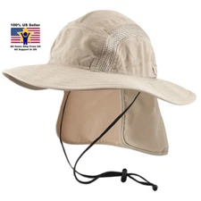 Elysiumland Outdoor Gear Sun Hat Neck Flap Chin Strap Fish Hiking Unisex OD1541 