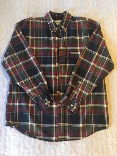 Large Eddie Bauer LS Plaid Button Down Collared Shirt, Blue Green Purple Maroon - Picture 1 of 11