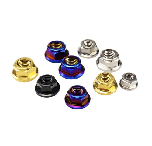6 Stück Titan Muttern M6 M8 M10 M12 Flansch Sechskant Ti Alu Mutter mit Metallsicherung Grade 5 - Bild 5 von 12
