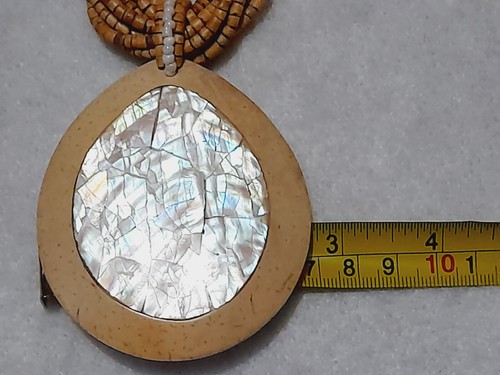 Wood Beaded Multi Strand Mother Of Pearl Pendant Necklace - Picture 10 of 12