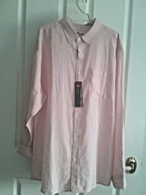 XL  RIVERS LINEN COTTON BLEND LONG SLEEVE PALE PINK SHIRT EASY CARE NWT $39 